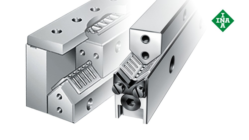 Guidages linéaires Schaeffler : Rails de guidage ML/V avec cale de réglage et cage en équerre